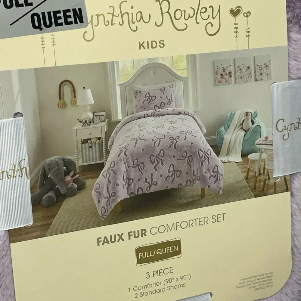 Cynthia Rowley Kids Faux Fur Lilac Ribbon Bow Comforter Set (Full/Queen)